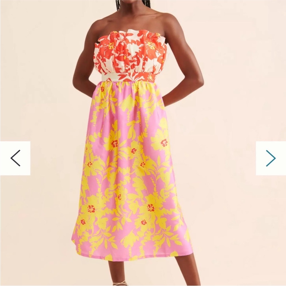 Vineet Bahl Anthropologie Multicolor Floral Strapless Midi Dress